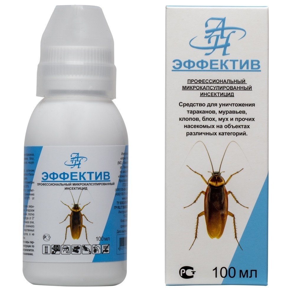 Эффектив средство от тараканов,клопов,блох,муравьев,мух,чешуйниц,кожеедов,100 мл