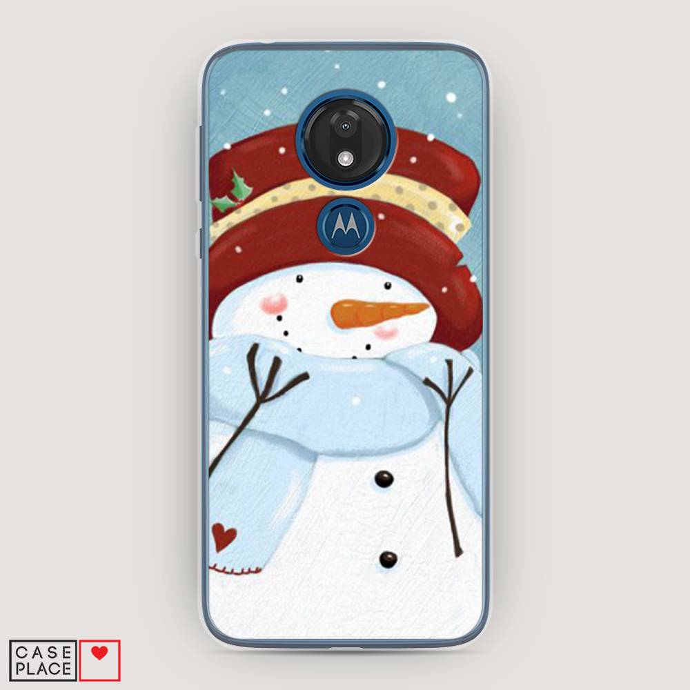 

Чехол для Motorola Moto G7 "Застенчивый снеговик", Голубой;белый;красный, 241150-5