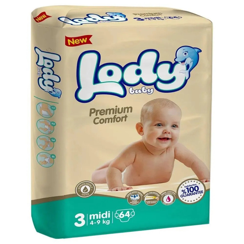 фото Подгузники детские lody baby 3 миди 4-9 кг 64шт