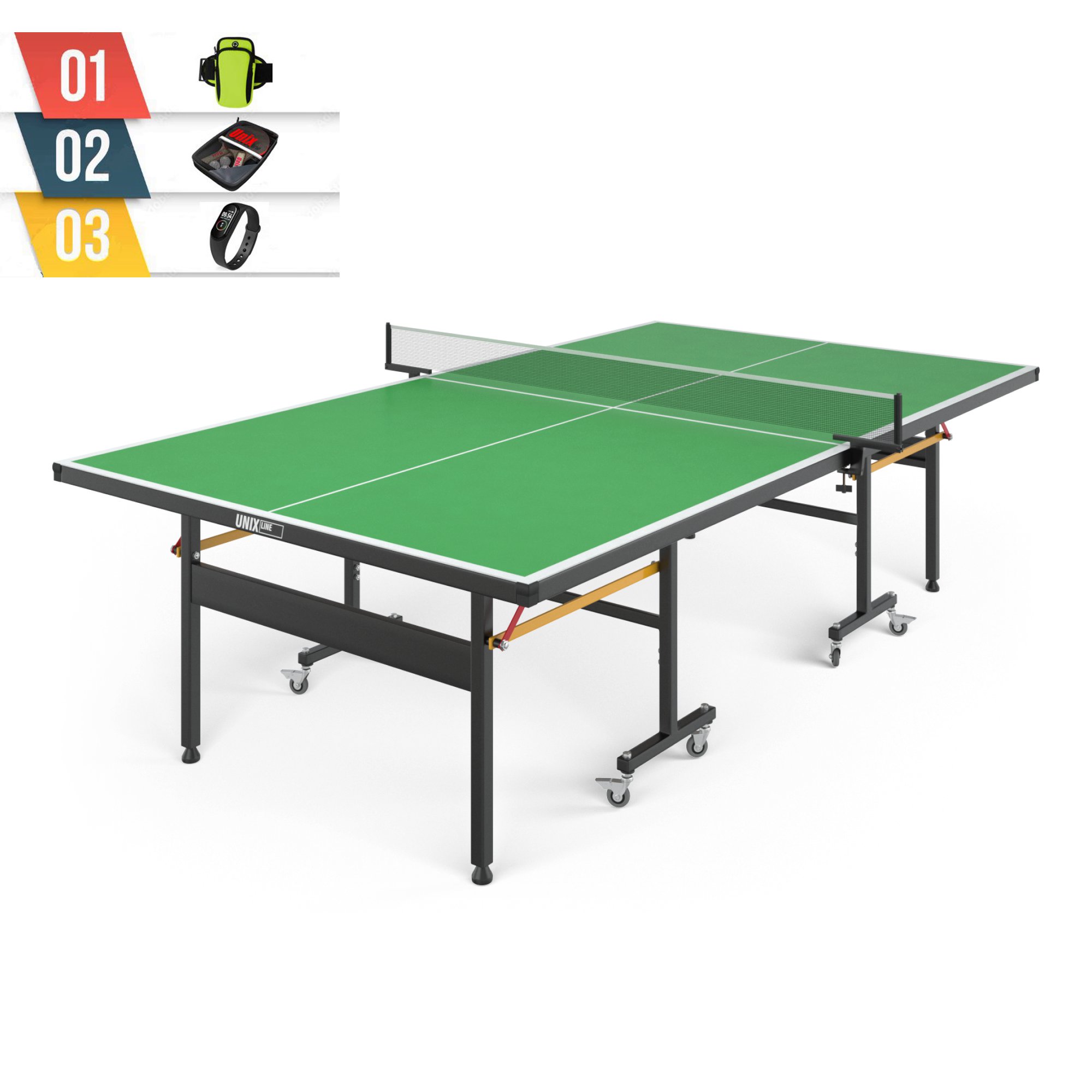 Всепогодный теннисный стол UNIX Line 14 mm SMC Green + набор для игры