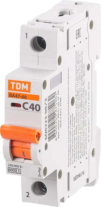 

Автоматический выключатель Tdm Electric ВА47-60 1P C40 А 6 кА SQ0223-0081