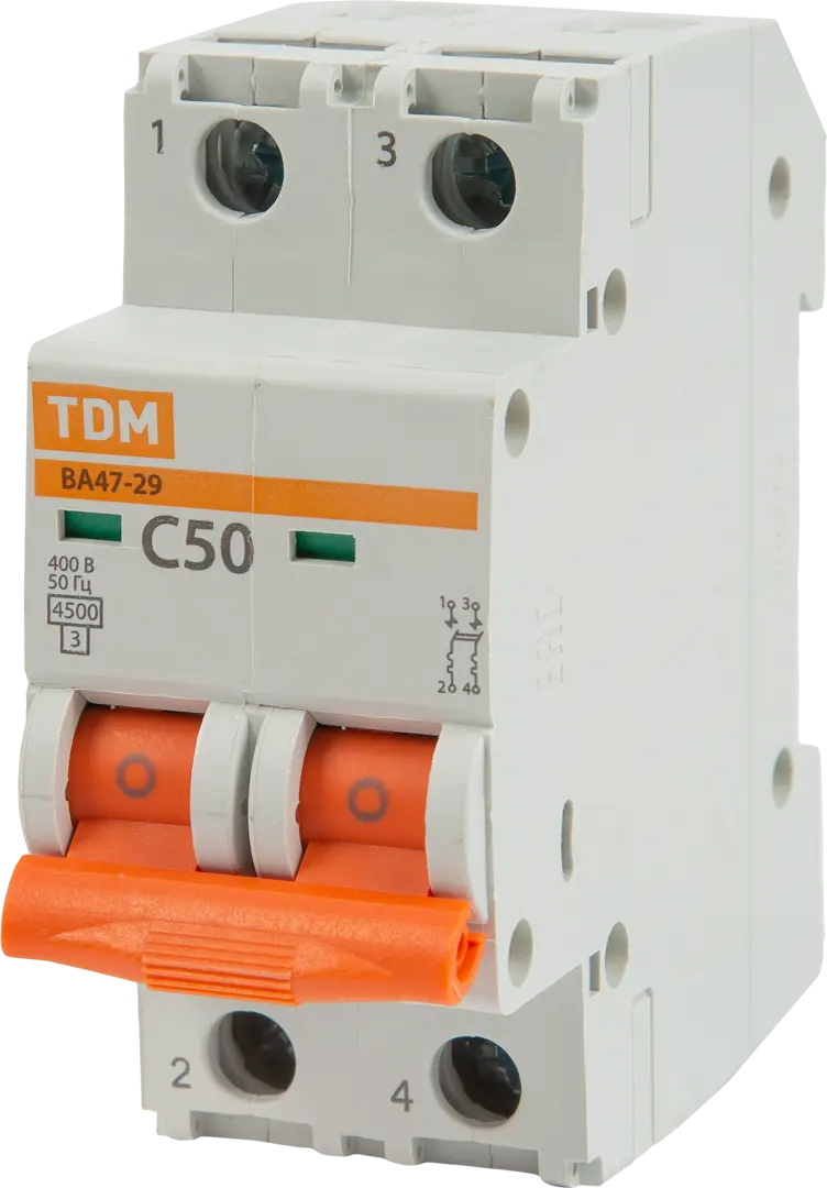 Автоматический выключатель TDM Electric ВА47-29 2P C50 А 4.5 кА SQ0206-0098