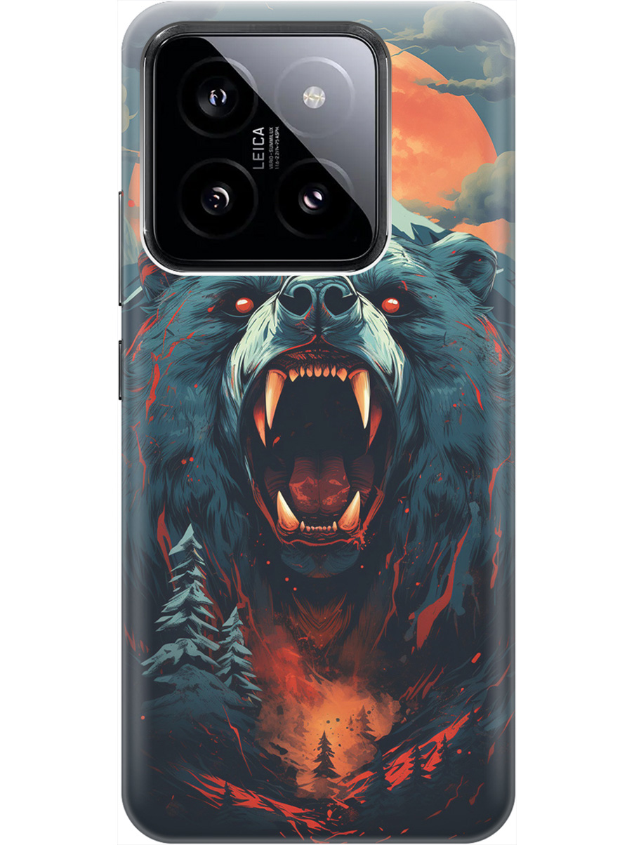 

Силиконовый чехол на Xiaomi 14 с рисунком "Гризли при красной луне", Красный;синий;черный, 20012083