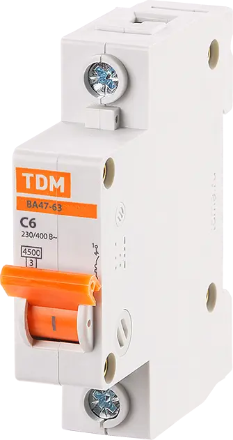 Автоматический выключатель TDM Electric ВА47-63 1P C6 А 4.5 кА SQ0218-0001 зажим згоп 16 95 1 5 10 ответвительный прокалывающий p6 p616 sliw11 1 ttd 051 tdm electric sq0412 0001