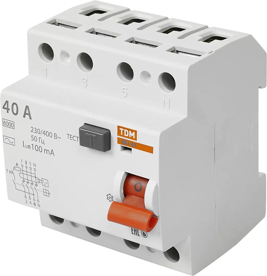 УЗО Tdm Electric ВД1-63 4P 40 A 100 мА 4.5 кА AC SQ0203-0036