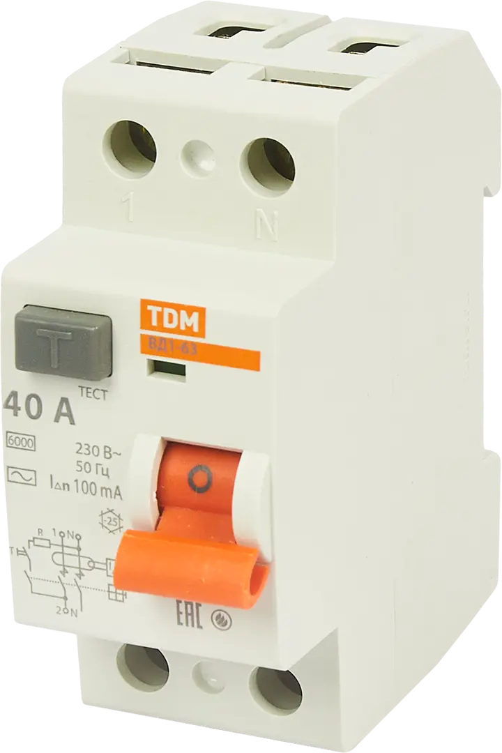 УЗО Tdm Electric ВД1-63 2P 40 A 100 мА 4.5 кА AC SQ0203-0011