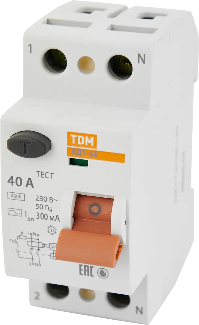 УЗО Tdm Electric ВД1-63 2P 40 A 300 мА 4.5 кА AC SQ0203-0012