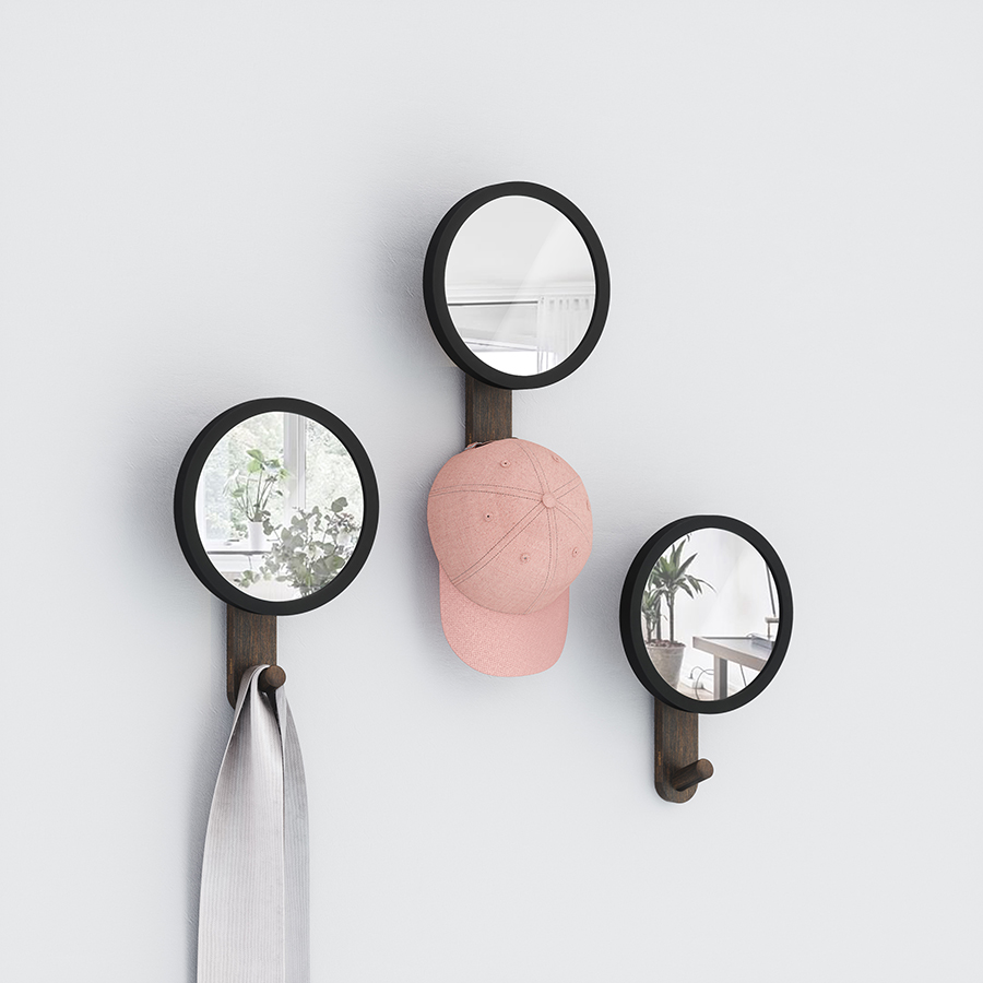 

Зеркало-вешалка hub черное/орех