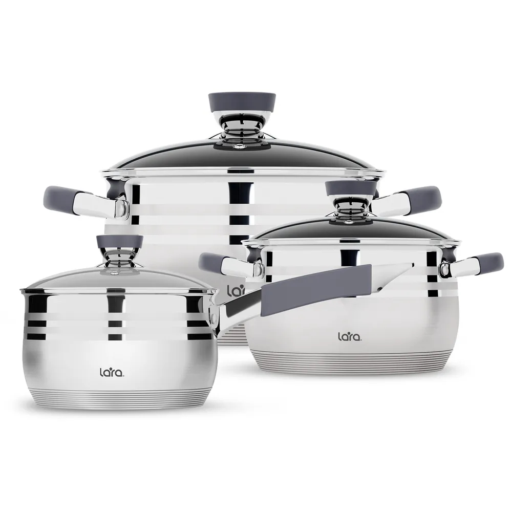 Набор посуды кастрюль с сотейником (ковшиком) из нержавеющей стали LARA LR02-122 Mercury