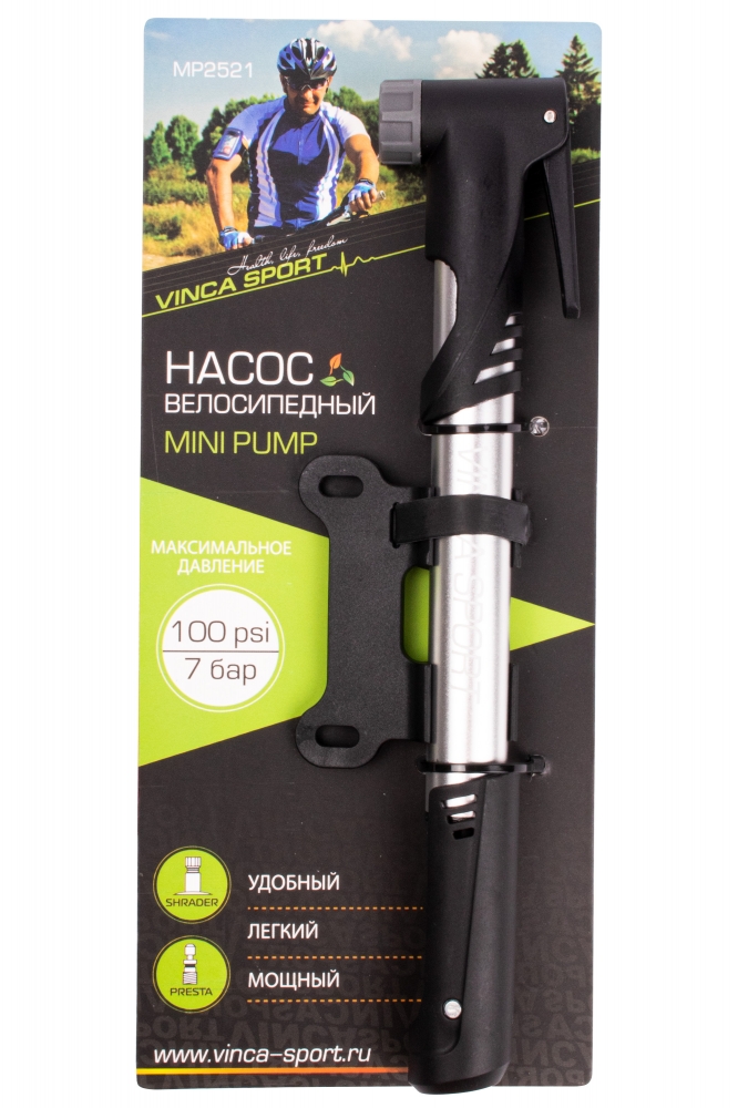 

Насос VINCA авто/вело, крепление к раме, алюм, черн., Черный, MP 2521