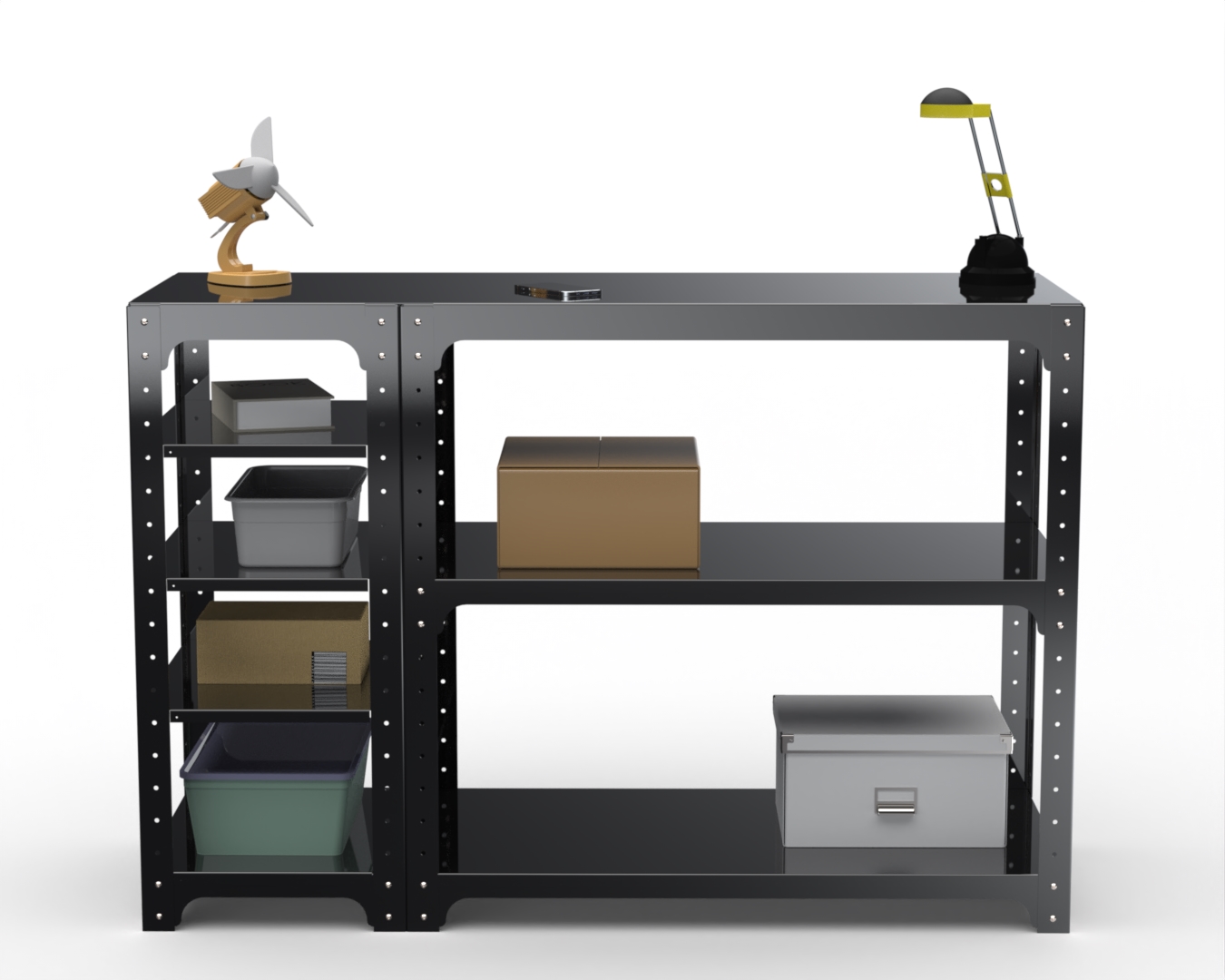 

Стол-верстак Metalex серия KIT 950х1100х400 (с бок. полками) (чёрный)