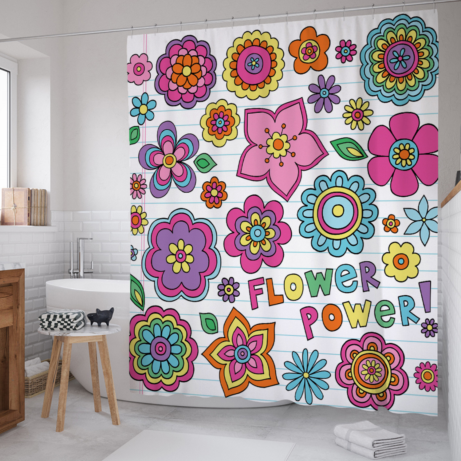 

Штора для ванной JoyArty "Сила цветов" из сатена, 180х200 см с крючками, Белый, Сила цветов