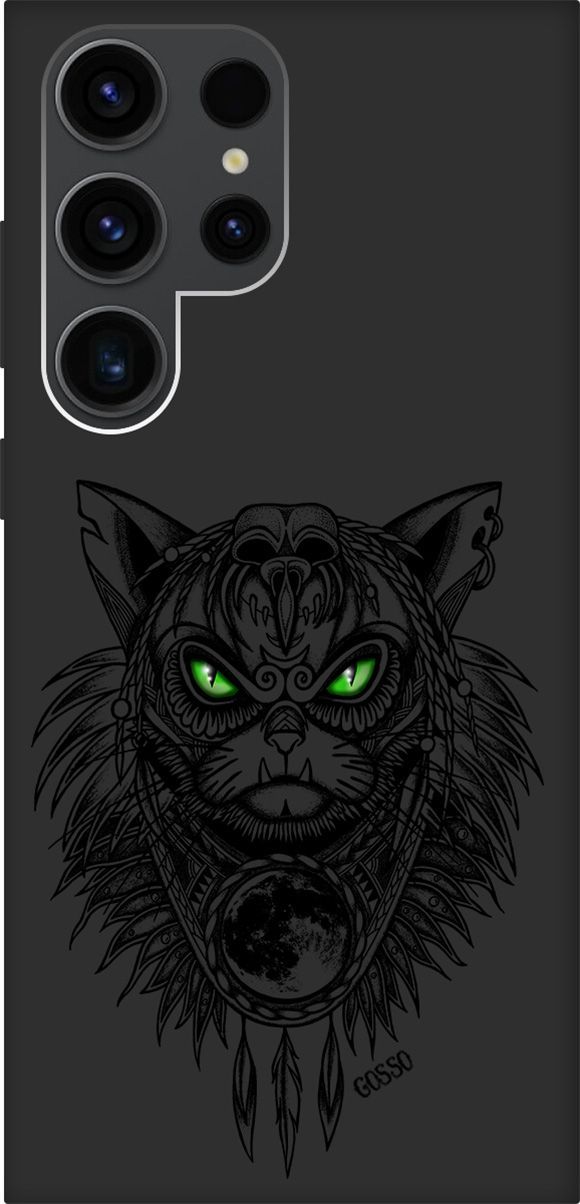 

Чехол на Samsung Galaxy S23 Ultra с 3D принтом "Shaman Cat" черный, Черный;зеленый, 158348