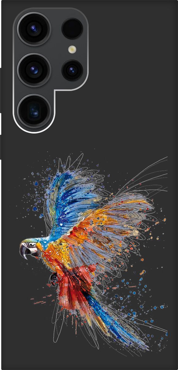 

Чехол на Samsung Galaxy S23 Ultra "Colorful Parrot" черный, Черный;красный, 158348