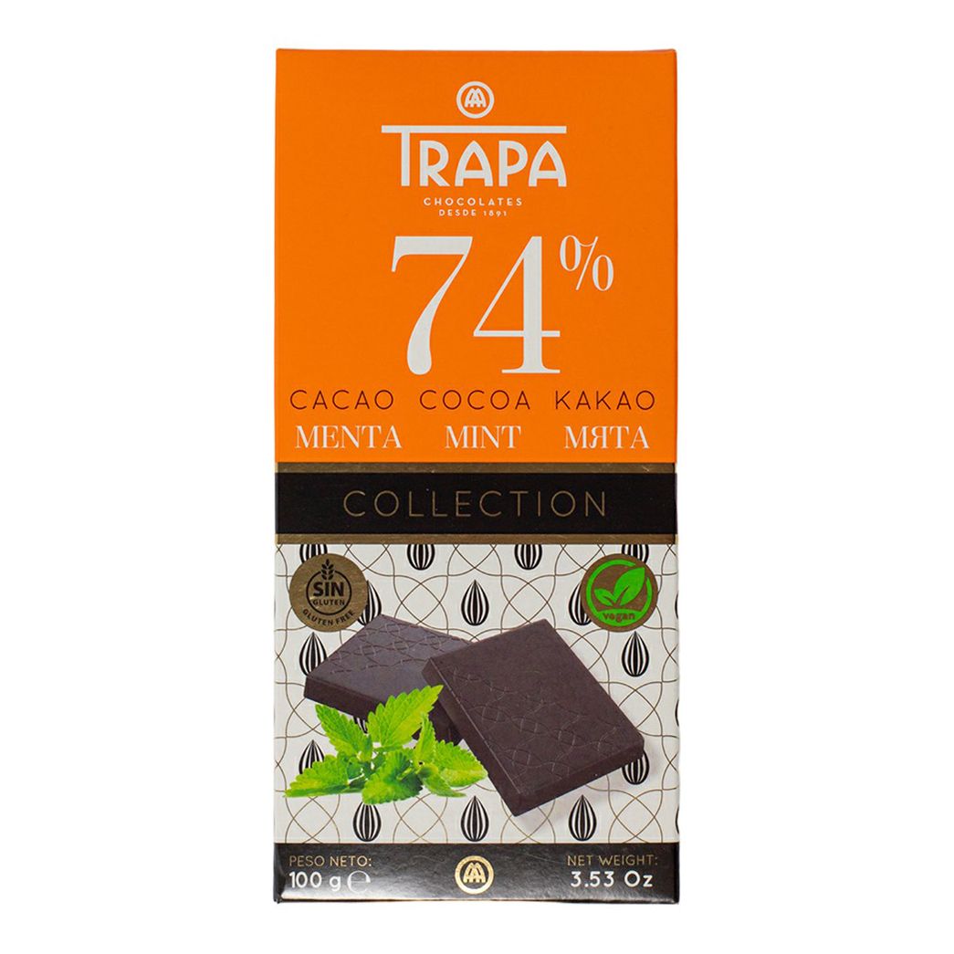 Шоколад О'кей Trapa горький 74% со вкусом мяты 100 г