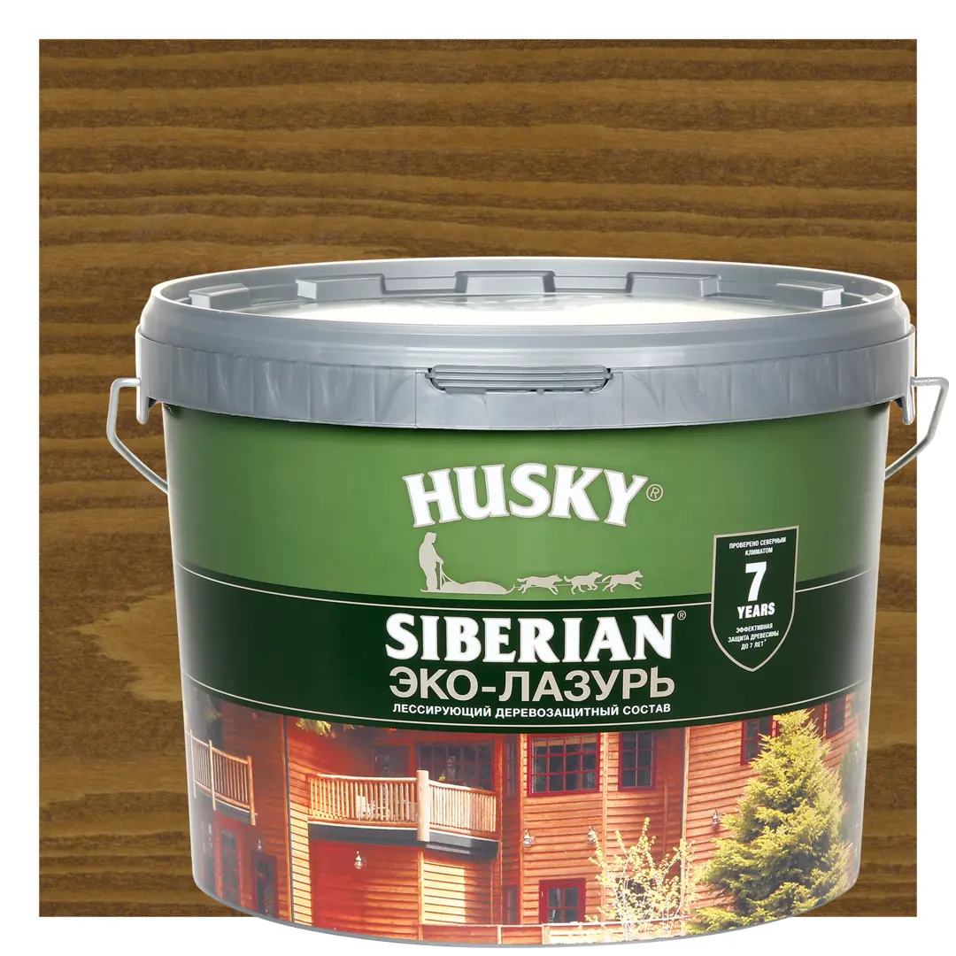 

Эко-лазурь Husky Siberian полуматовая цвет ореховое дерево 9 л