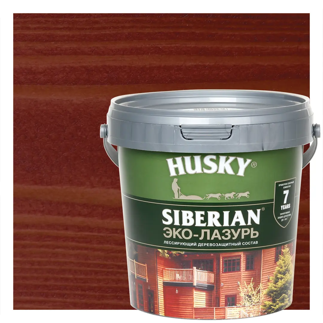 

Эко-лазурь Husky Siberian полуматовая цвет красное дерево 0.9 л