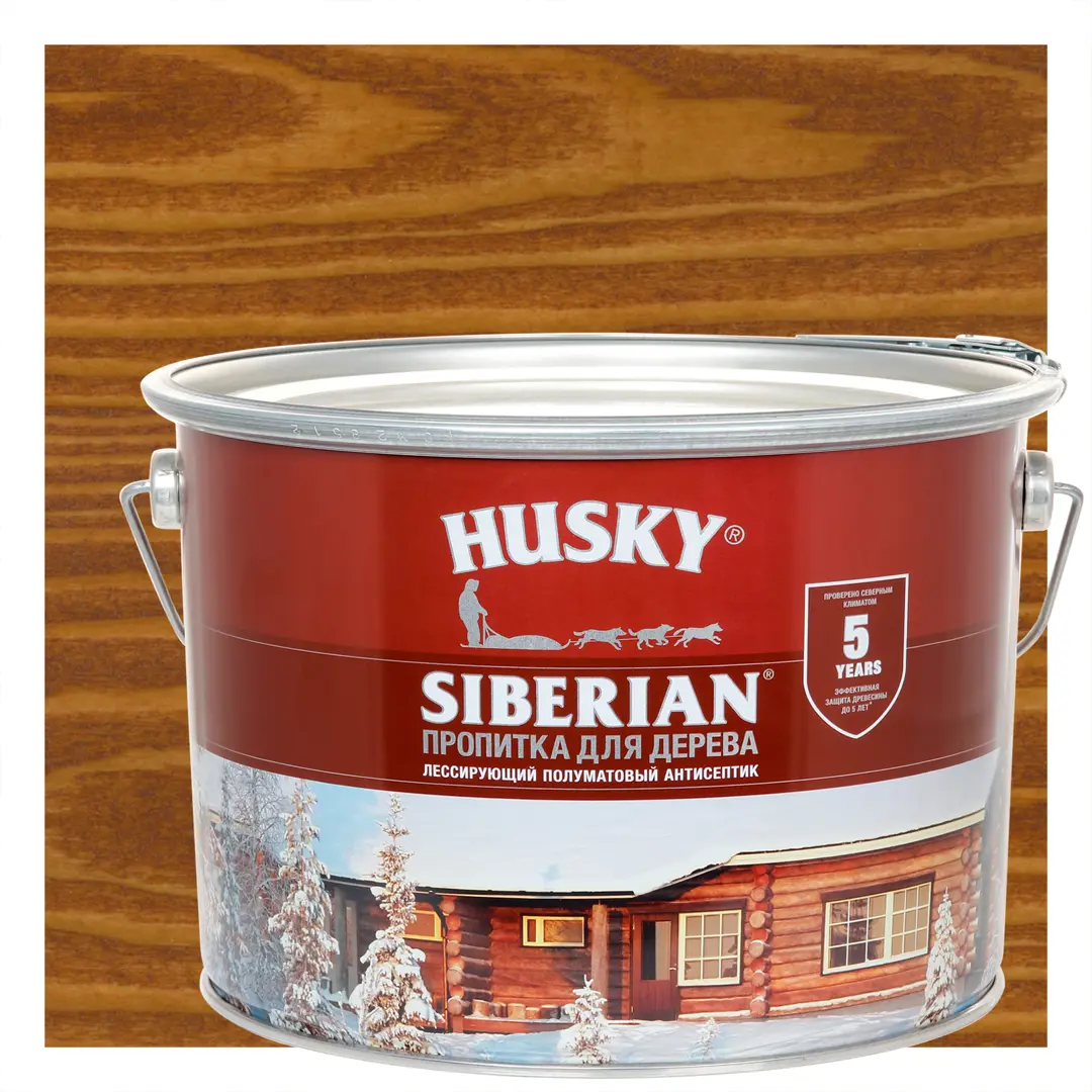 Пропитка для дерева Husky Siberian полуматовая цвет тиковое дерево 9 л