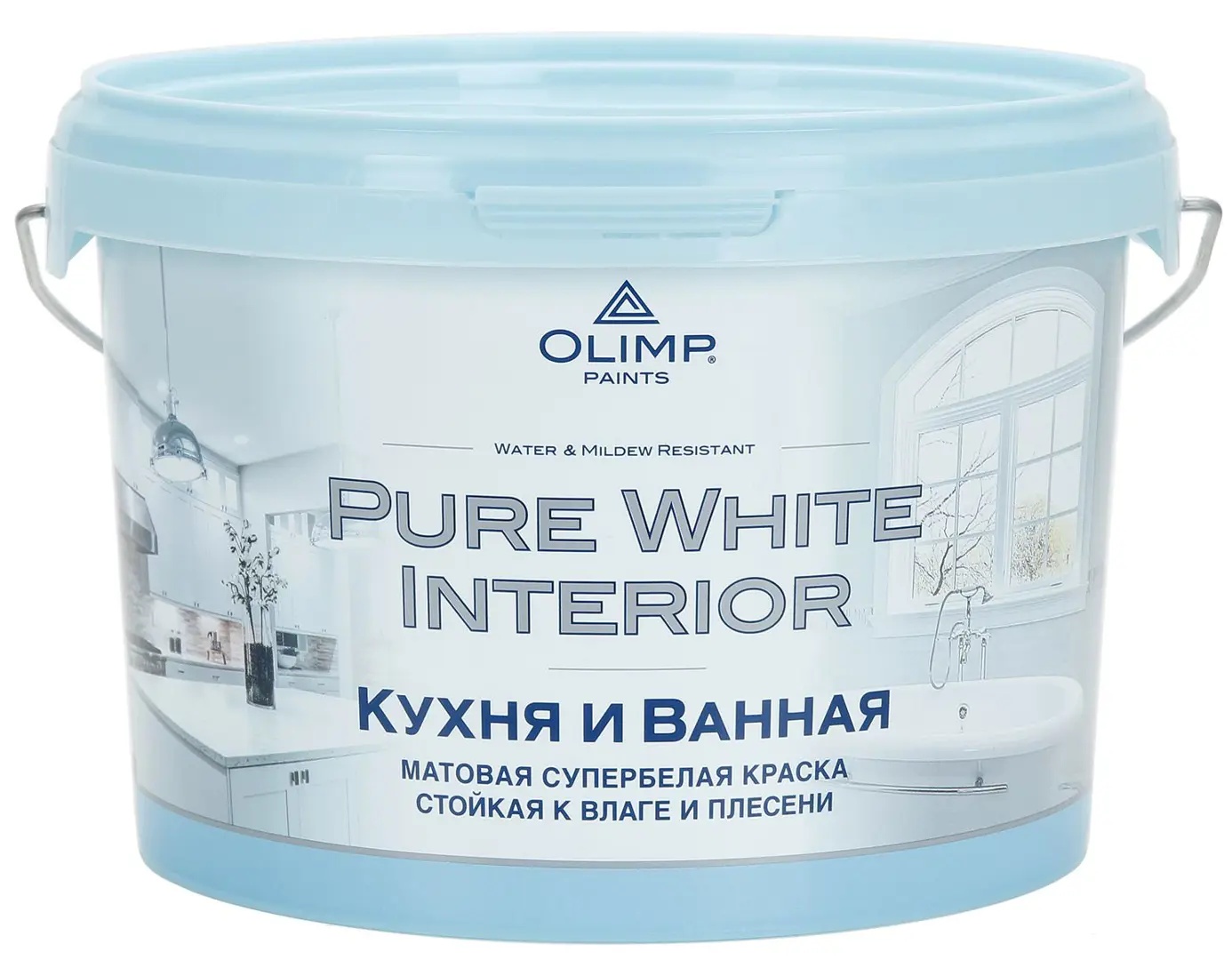 краска для кухонь и ванных комнат husky olimp акриловая белый база а 0 9 л Краска для кухонь и ванных комнат Husky Olimp акриловая цвет белый база А 2.5 л