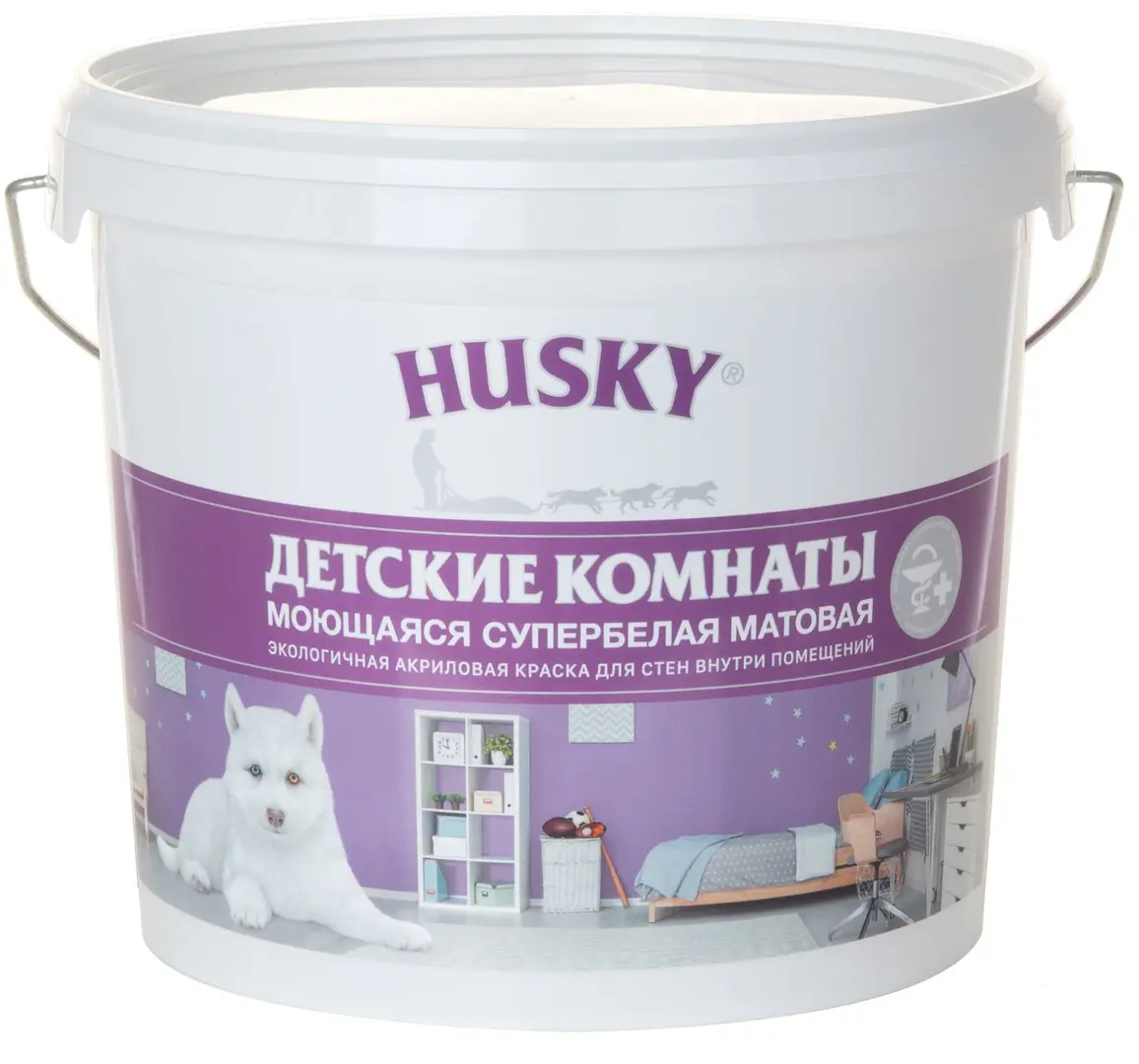 фото Краска для детских комнат husky цвет белый 5 л