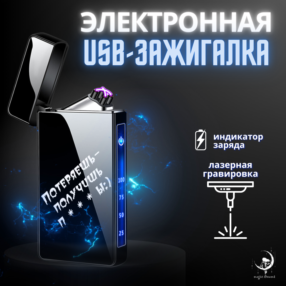 Электронная зажигалка Magic Dreams USB с гравировкой Потеряешь 999₽