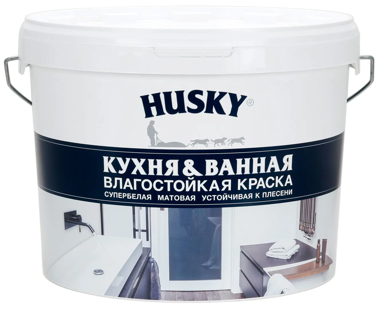 Краска для кухонь и ванных комнат Husky 9 л акриловая водно дисперсионная влагостойкая краска прогресс для ванн и кухонь вд ак 203