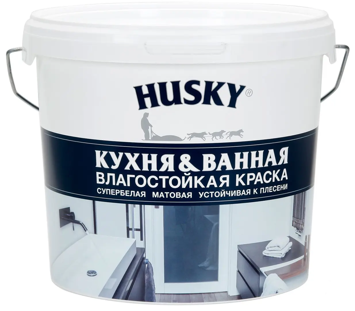 Краска для кухонь и ванных комнат Husky 5 л акриловая водно дисперсионная влагостойкая краска прогресс для ванн и кухонь вд ак 203