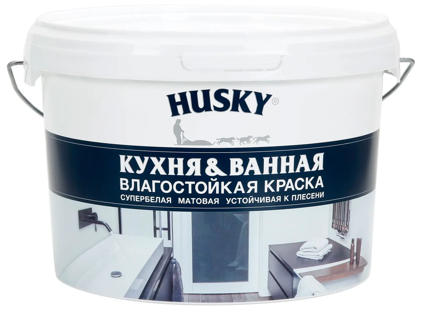 Краска для кухонь и ванных комнат Husky 2.5 л краска вд white house для кухонь и ванн моющаяся супербелая 7 кг