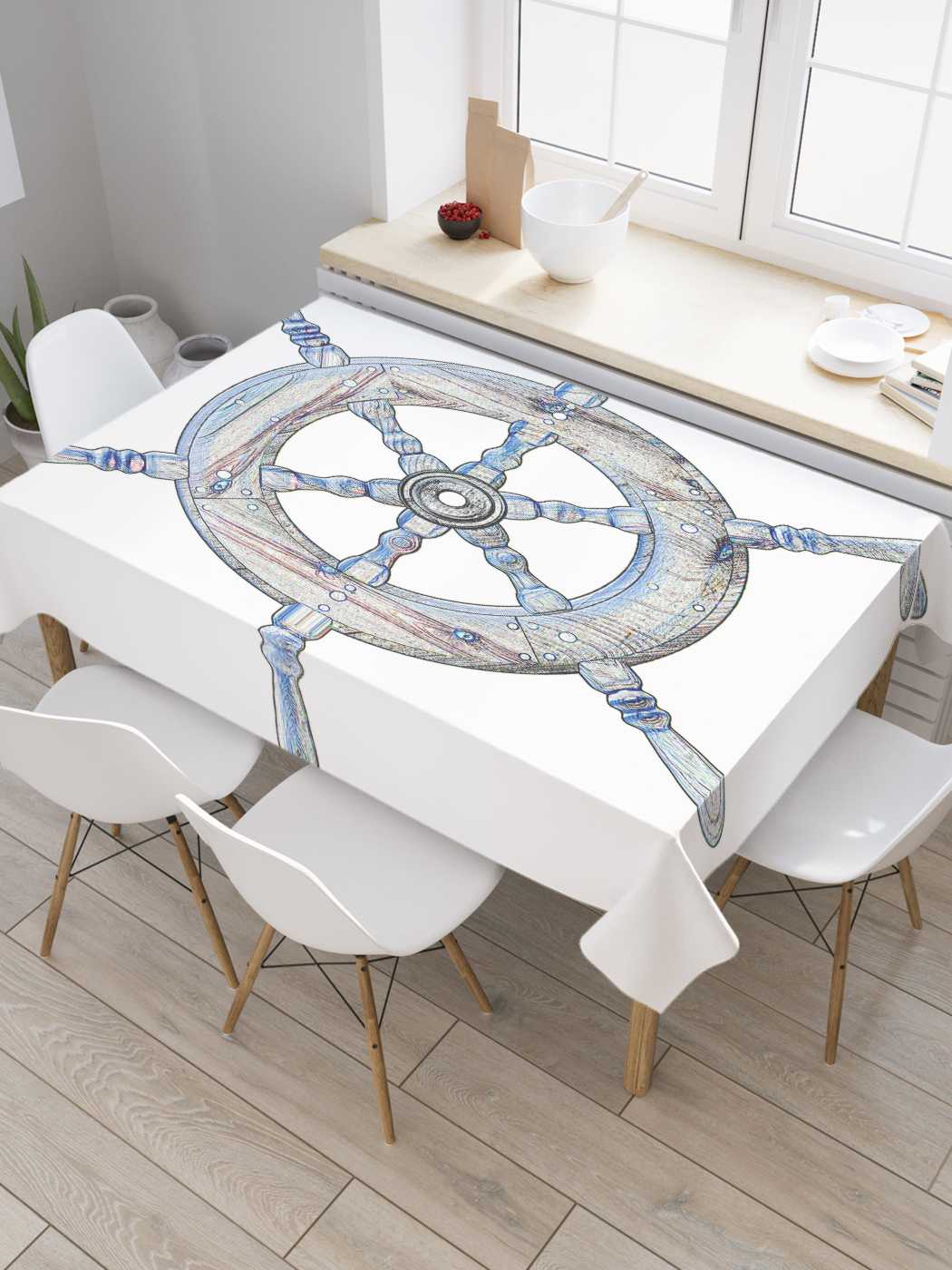 

Скатерть прямоугольная JoyArty "Нарисованный штурвал" из сатена, 120x145 см, Белый, Нарисованный штурвал