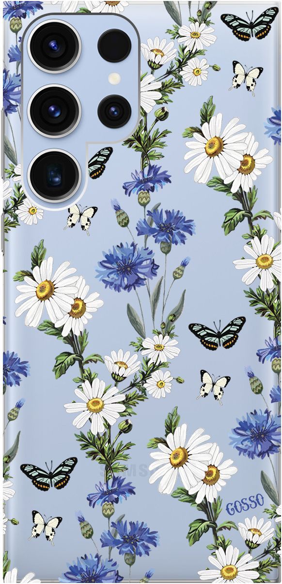 

Чехол на Samsung Galaxy S23 Ultra "Hello, Camomiles" прозрачный, Прозрачный;голубой, 158345