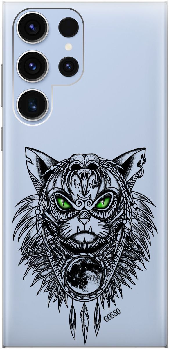 

Чехол на Samsung Galaxy S23 Ultra "Shaman Cat" прозрачный, Прозрачный;черный, 158345