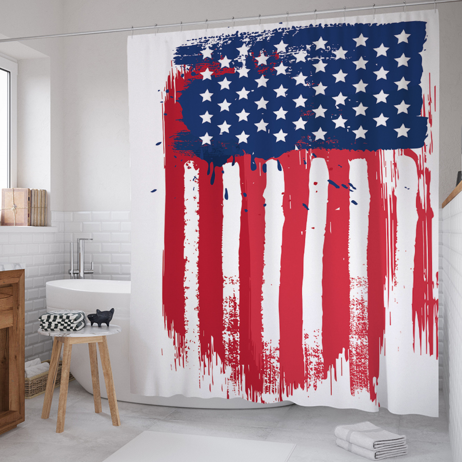 

Штора для ванной JoyArty "Потекший флаг США" из сатена, 180х200 см с крючками, Красный, Потекший флаг США