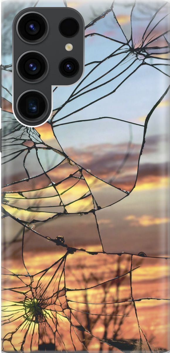 

Чехол на Samsung Galaxy S23 Ultra с эффектом блеска "Небо в трещинах", Голубой;оранжевый, 158338