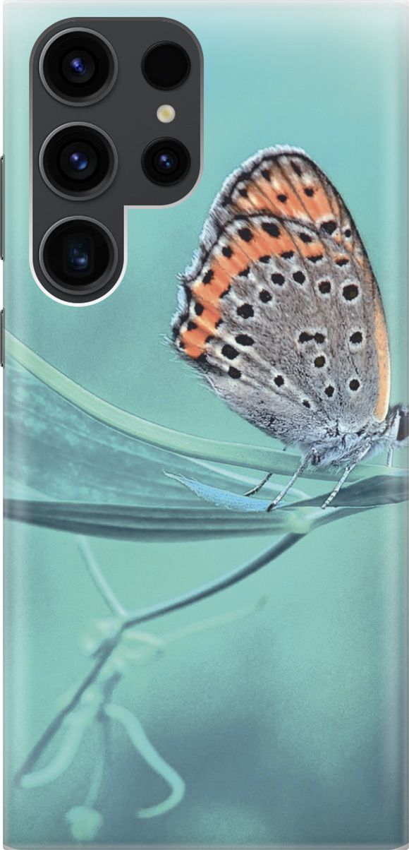 

Чехол на Samsung Galaxy S23 Ultra "Бабочка на листке", Голубой;оранжевый, 158335