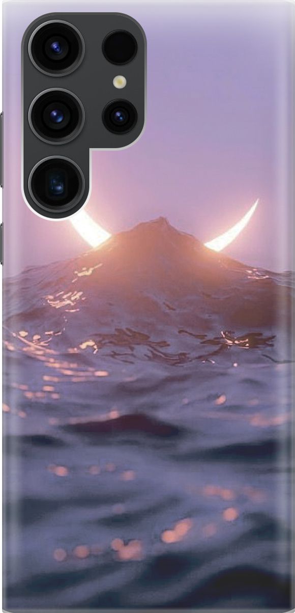 

Чехол на Samsung Galaxy S23 Ultra "Месяц и море", Желтый;розовый, 158342