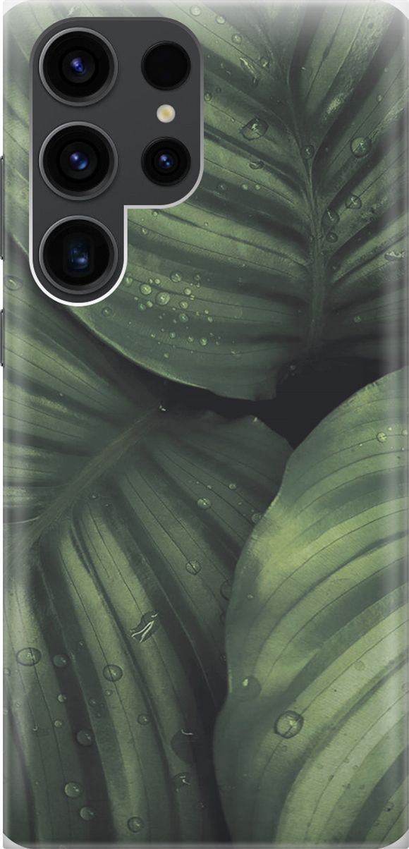 

Чехол на Samsung Galaxy S23 Ultra "Капли на листьях калатеи", Зеленый;черный, 158344