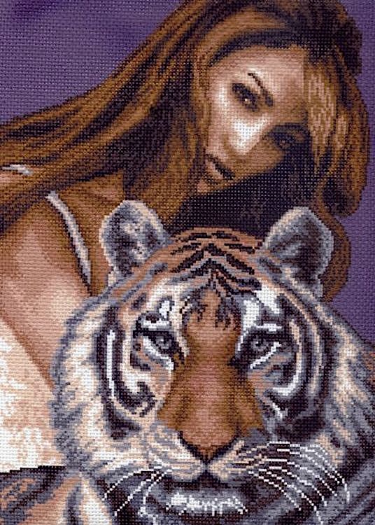 

Рисунок на ткани Девушка и тигр