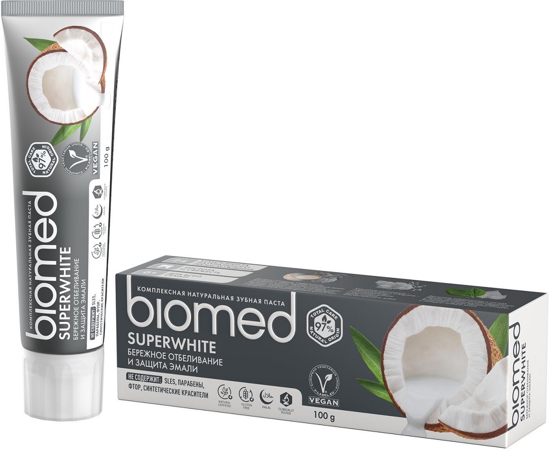 Паста зубная Biomed Superwhite для чувствительной эмали, отбеливающая, кокос, 100 г, 3 шт.