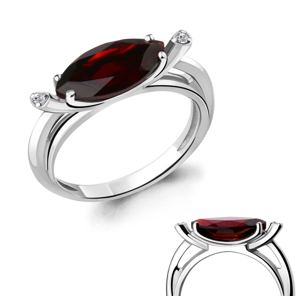 

Кольцо из серебра с гранатом/фианитом р. Aquamarine 6900803А, 6900803А_925_р