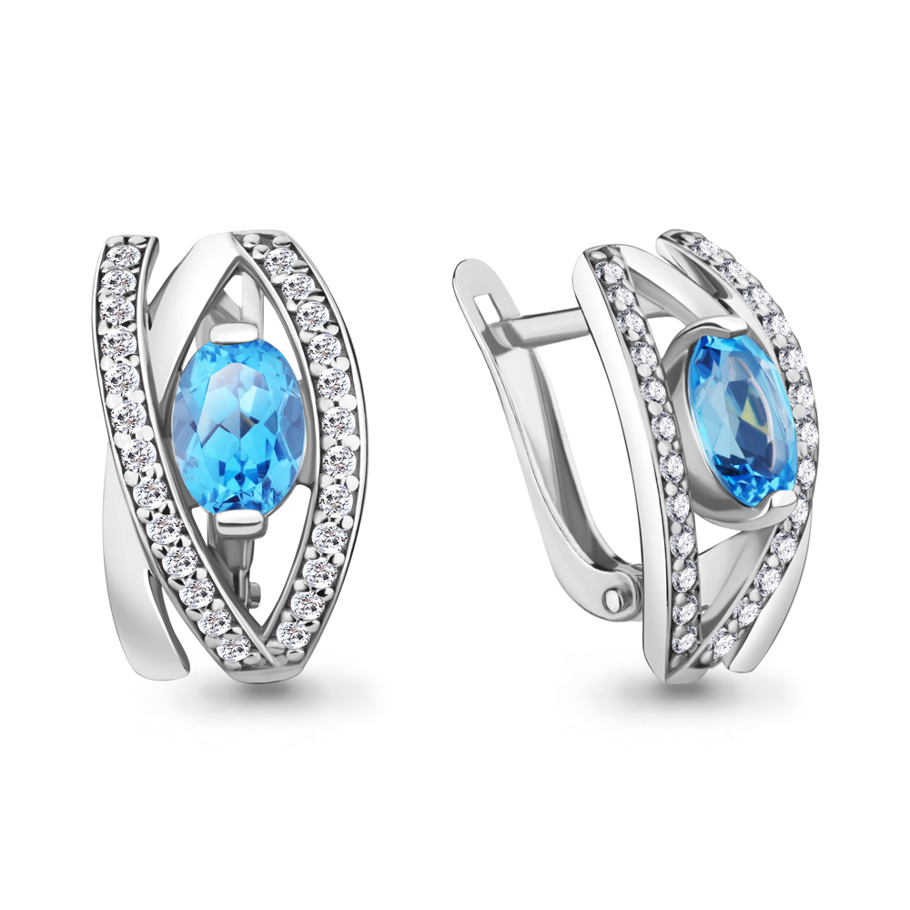 

Серьги из серебра с топазом/фианитом Aquamarine 4746705А, 4746705А_925_р