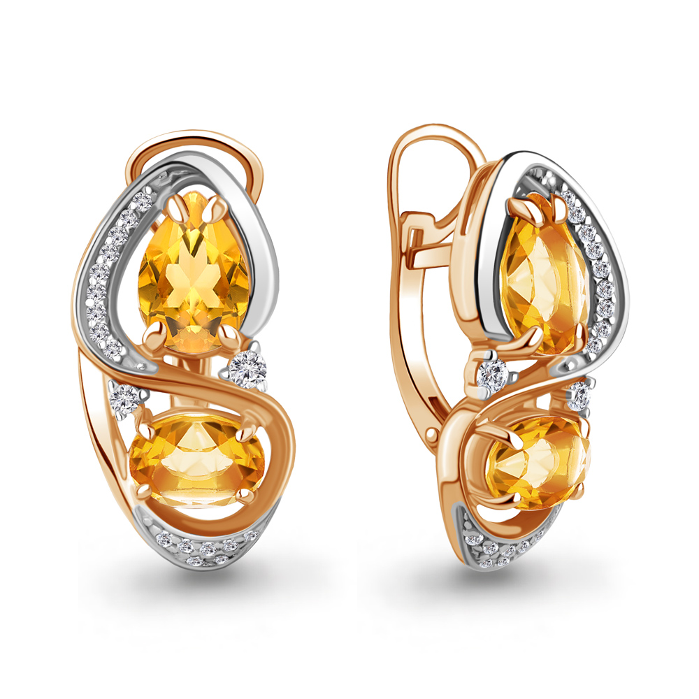 

Серьги из серебра с цитрином/фианитом Aquamarine 4708506А, 4708506А_925_з