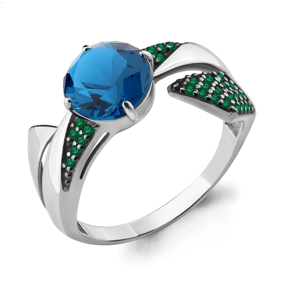 

Кольцо из серебра с топазом искусственным/изумрудом искусственным р. Aquamarine 6902193Г, 6902193Г_925_р