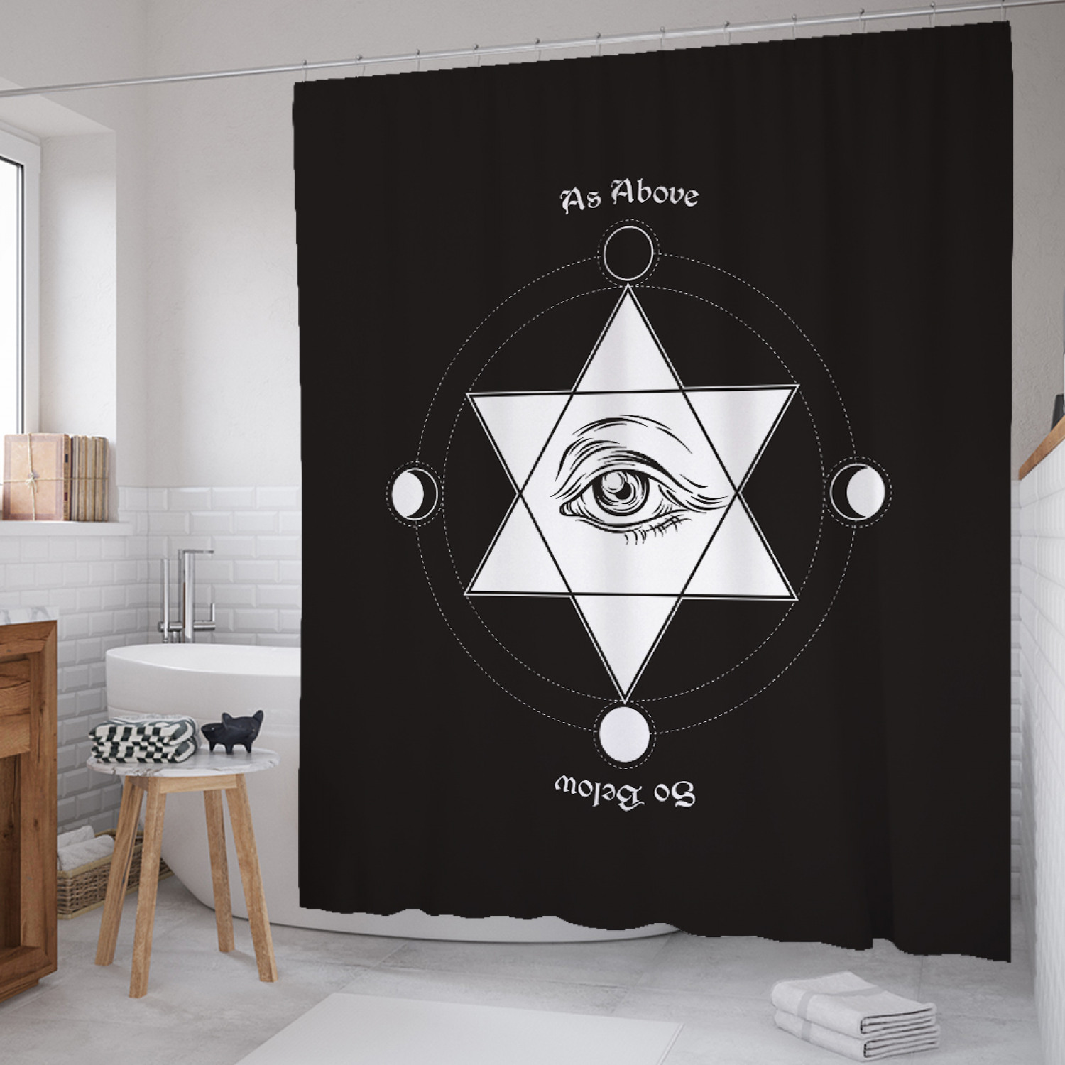 

Штора для ванной JoyArty "Сакральная гексаграмма" из сатена, 180х200 см с крючками, Черный, Сакральная гексаграмма