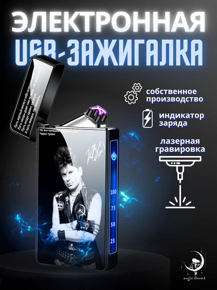 

Электронная зажигалка Magic Dreams USB с гравировкой Сектор Газа, Черный