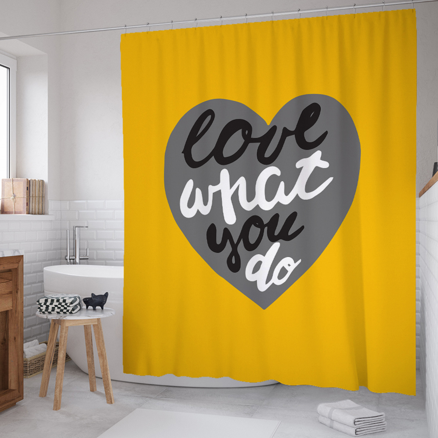 

Штора для ванной JoyArty "Любовь к работе в сердце" из сатена, 180х200 см с крючками, Желтый, Любовь к работе в сердце