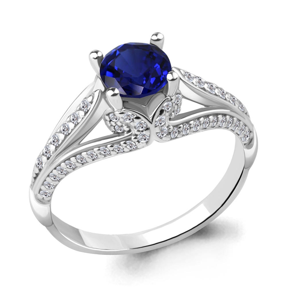 

Кольцо из серебра с фианитом/сапфиром искусственным р., Aquamarine 63980Б, 63980Б_925_р