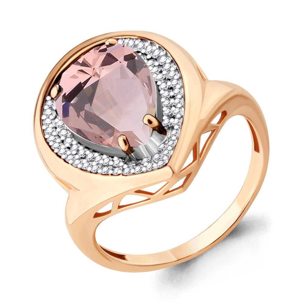 

Кольцо из серебра с морганитом искусственным/фианитом р. Aquamarine 6903390А, 6903390А_925_з