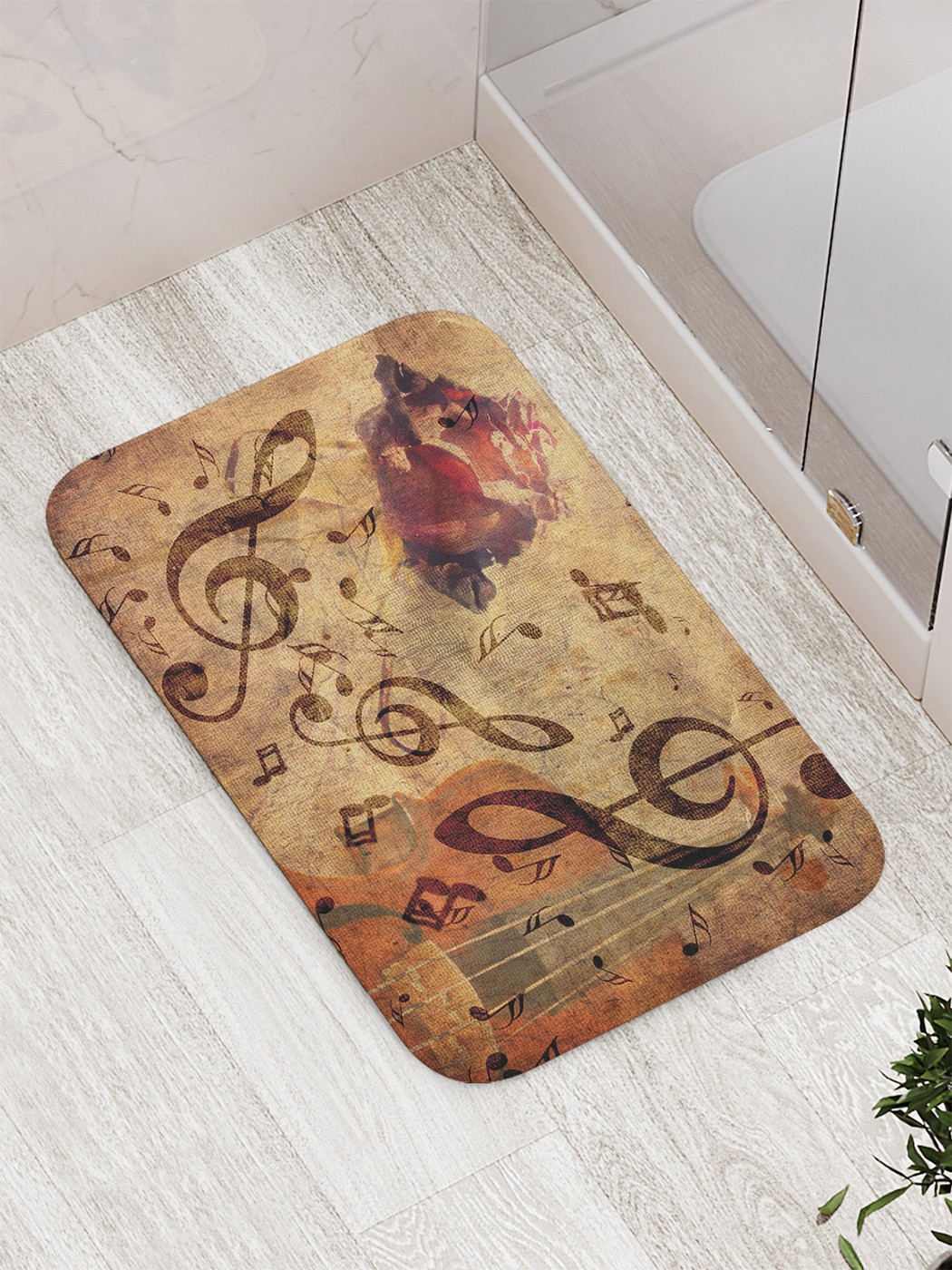 

Коврик противоскользящий JoyArty "Скрипичный ключ и роза" для ванной 77х52 см