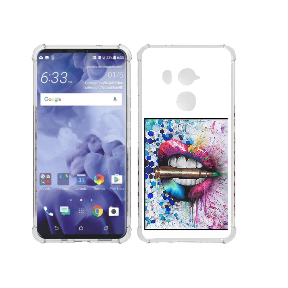

Чехол MyPads Tocco для HTC U11 Plus разноцветные губы с пулей, Прозрачный, Tocco