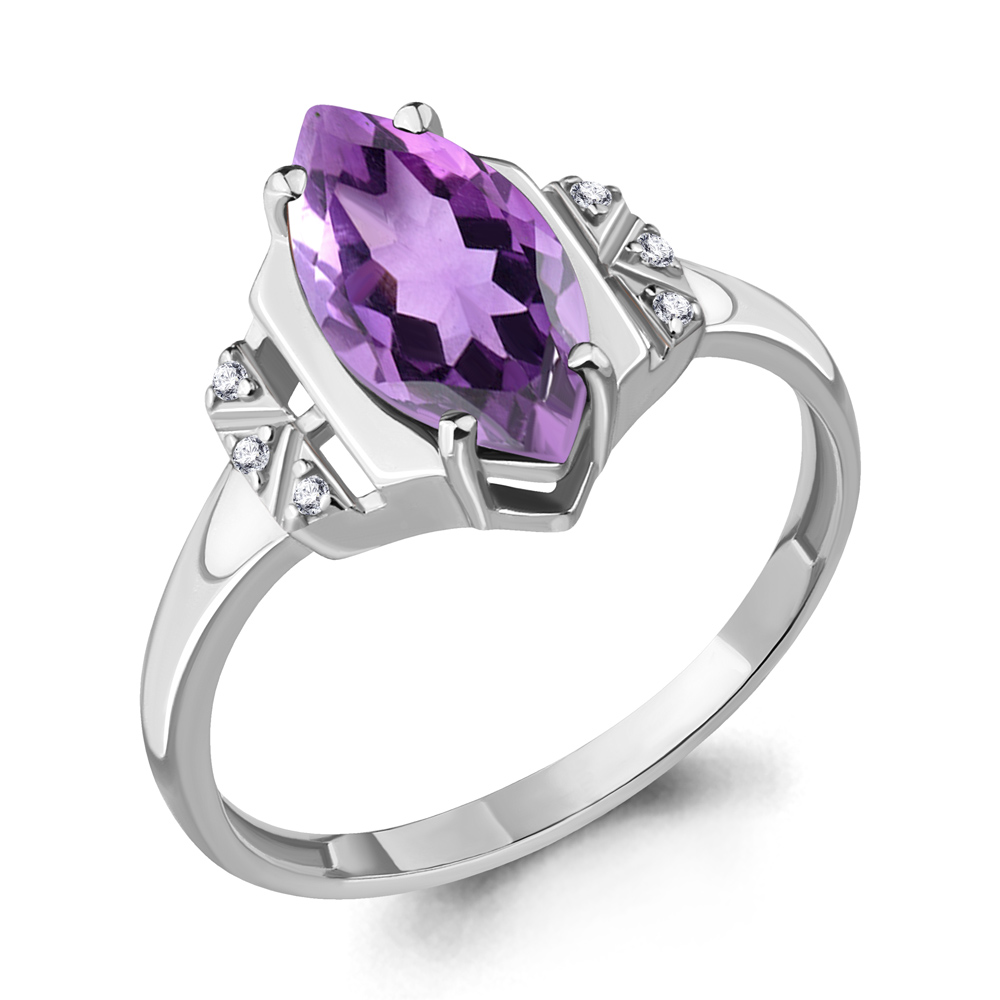

Кольцо из серебра с аметистом/фианитом р., Aquamarine 6575604А, 6575604А_925_р